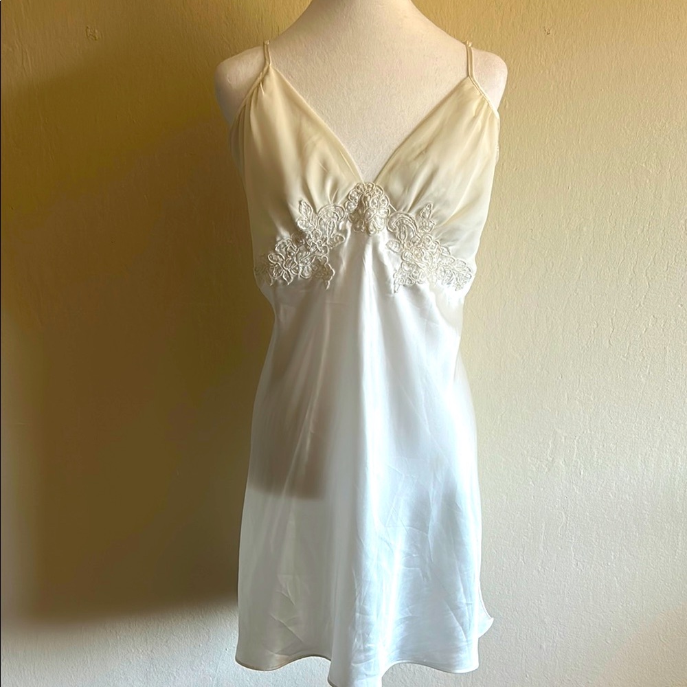 Vintage Expressions By California Dynasty Ivory Satin & Lace Pearl Appliqué Slip
